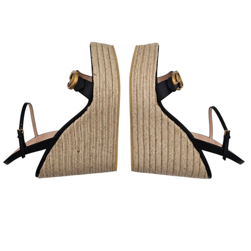 Gucci GG Marmont Aitana Platform Wedge Sandal Black Leather Size 41.5 US 11.5 - Picture 7 of 12